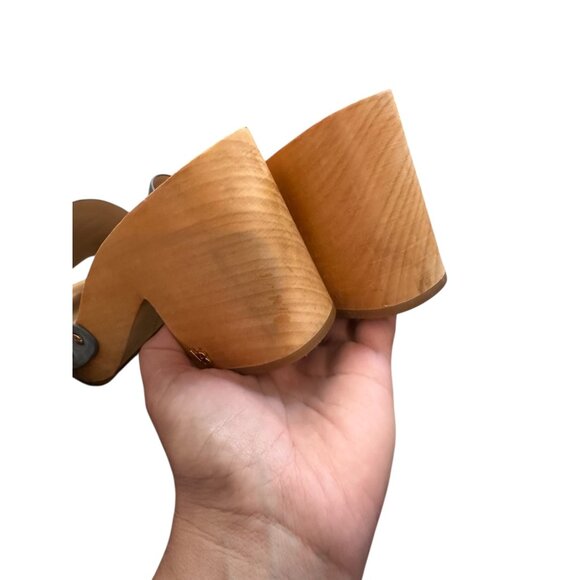 Veronica Beard Hannalee Suede Clogs Women 8 Blue Wood Block Heel Platform Retro - Picture 10 of 15